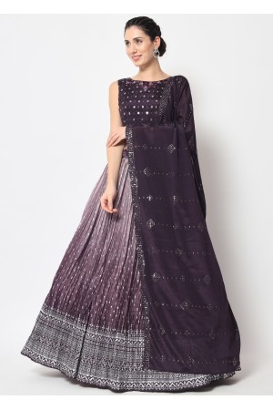 Wine Chinon Silk Designer  Lehenga 
